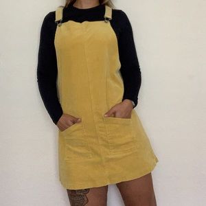 Yellow, Overall, Corduroy dress
